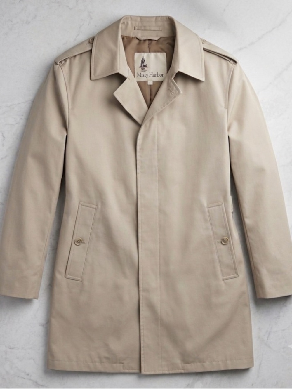 Vintage Misty Harbor‎ Mens Button Front Beige Trench Coat Size 40 US L